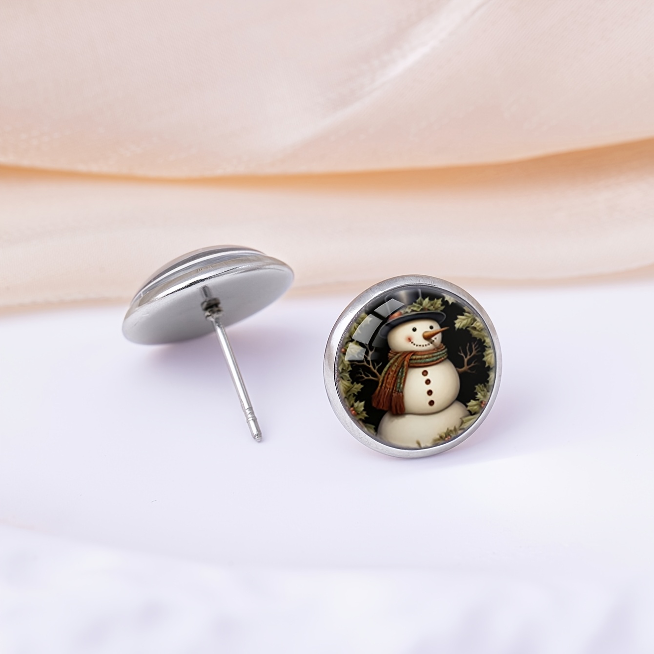 Women's Retro Snowman Pattern Stud Earrings, Winter Gift